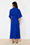 Cobalt Blue Belted Half Sleeve Woven Dress TCTSS24DB00009 - 6