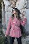 Red Houndstooth Self-Belted Blazer