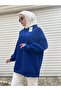 Oversize-Cobalt Blue-3-Garn-Baumwoll-Sweatshirt Für Damen - Raster 1003 - 2