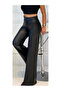 Women’s elastic-waist high-waist leather black palazzo pants