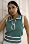 Polo Collar, Buttoned, Striped, Sleeveless, Summer Women's Knitwear Undershirt - 4