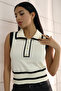 Polo Collar, Buttoned, Striped, Sleeveless, Summer Women's Knitwear Undershirt - 5