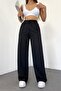 Women's Black High Waist Wide Leg Loose Sweatpants - 4