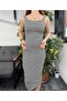 2345 Square Neck Striped Ribbed Camisole Sleeveless Midi Dress