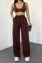 Women's Brown Ribbed Wide-Leg Sweatpants