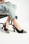 Della Black Satin Women's Heeled Shoes with Stones on the Front - 5