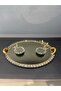 Decorative Crystal Glass Mirror Oval Presentation Tray Gold - 3
