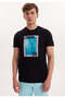 Black Printed Crew Neck Cotton Regular Fit Men's T-shirt Wmcollage Roam