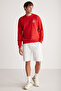Brood Men's Embroidered Polar-Free Round Collar Red Sweatshirt - 6