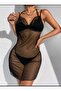 Women's Back Low-Cut Degaje Collar Lycra Black Tulle Dress - 2