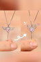 Movable Wing Heart Steel Necklace And Silver Zircon Adjustable Pandora Ring - 5