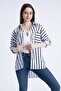 Women's Black Sleeve Folded Single Pocket Oversize Striped Shirt 302