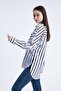 Women's Black Sleeve Folded Single Pocket Oversize Striped Shirt 302 - 6
