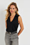 Women's Polo Neck Blouse Black AYD276