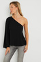 Women's One Shoulder Spanish Sleeve Blouse Black AYD273 - 6