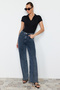 Black Fitted/Body-Sitting Zippered Collar Flexible Knitted Body with Snap Fasteners TWOSS24BD00025 - 3