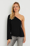 Women's One Shoulder Spanish Sleeve Blouse Black AYD273 - 4