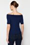 Navy Blue Premium/Custom Yarn Carmen Collar Knitwear Sweater TWOSS24KZ00010 - 6