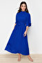 Cobalt Blue Belted Half Sleeve Woven Dress TCTSS24DB00009 - 2