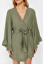 Haki Dokuma Plaj Mini Kuşaklı Kimono&Kaftan TBESS21KM0002 - 4
