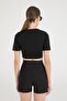 Cotton Round Neck Short Sleeve Crop Top Black - 5