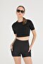 Cotton Round Neck Short Sleeve Crop Top Black - 2