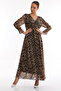 Maxi Lined Leopard Pattern Double Breasted Collar Chiffon Dress