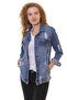 Laser Ripped and Classic Collar Long Sleeve Pocket Classic Women's Jeans Jacket Dark Blue Denim Four Seasons - 4