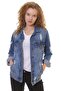 Laser Ripped and Classic Collar Long Sleeve Pocket Classic Women's Jeans Jacket Dark Blue Denim Four Seasons
