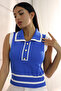 Polo Collar, Buttoned, Striped, Sleeveless, Summer Women's Knitwear Undershirt
