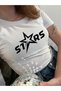 Y2K Street Style White Women's Black Stars Star Pattern Short Sleeve