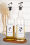 Set of 2 Glass Oil Pots with Wooden Stand Olive Oil Sunflower Oil Bottle Oil Pot 750 ml