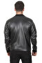 Men's Black Zippered Faux Leather College Collar Biker Coat Jacket 23020587 - 7