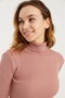 Women's Dried Rose Pink Cotton Turtleneck Ribbed Slimfit Turtleneck Sweater Ribbed Bady - 6