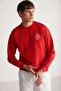 Brood Men's Embroidered Polar-Free Round Collar Red Sweatshirt