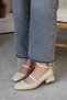 Mary Jane Beige Nude Matte Leather Closed Back Square Toe Short Block Heeled Women's Shoes