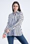 Women's Black Sleeve Folded Single Pocket Oversize Striped Shirt 302 - 7