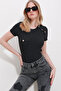 Women's Black Crew Neck Gold Buttoned Knitted Blouse ALC-X11575