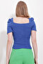 Women's Blue Square Neck Princess Sleeve Regular Fit Blouse ALC-X8605 - 5