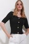 Women's Black Kiss Collar Button Detailed Knitwear Blouse ALC-X11559 - 2