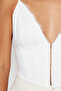 Bridal Beyaz Crop Astarlı Agraflı Dokuma Dantel Büstiyer TPRAW23BS00045 - 5