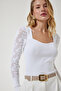 Woman's White Heart Collar Shaped Knit Blouse YU00009 - 3
