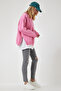Women's Light Pink Zip-Detail Brushed Inside Knit Sweatshirt UB00148