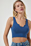 Women's Indigo Blue Strappy Crop Knitted Blouse OW00030 - 2