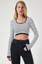 Women's White Striped Corded Crop Knitwear Blouse PF00067 - 2