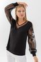 Women's Black Seasonal Thin Knitwear with Tulle Collar and Lace Sleeves - 6