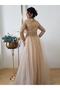 Women's Gold Modest Engagement Evening Dress - 3