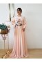 Women's Powder Hijab Chiffon Evening Dress - 2