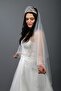Bridal Veil Suitable for Hijab Combless Crystal Stone Embroidered Silk Dream Tulle Off-White Color - 3