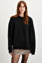 Allys Women's Crew Neck Oversize Basic Black Sweatshirt - 3